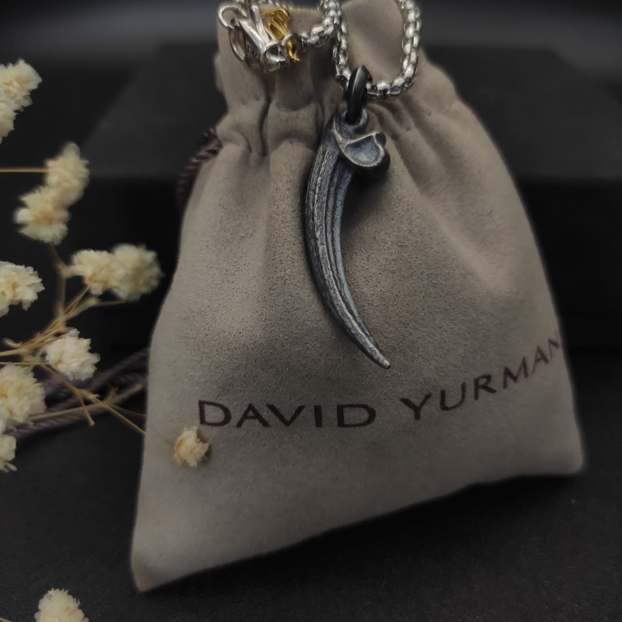 David Yurman Silver Horn Pendant Necklace